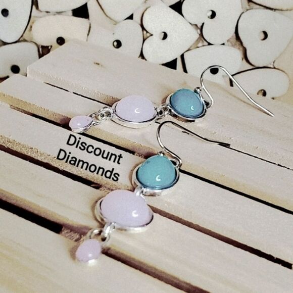 New - Pink & Green Opalite Moonstone Dangle Drop French Hook Earrings 925 Silver - Picture 8 of 9